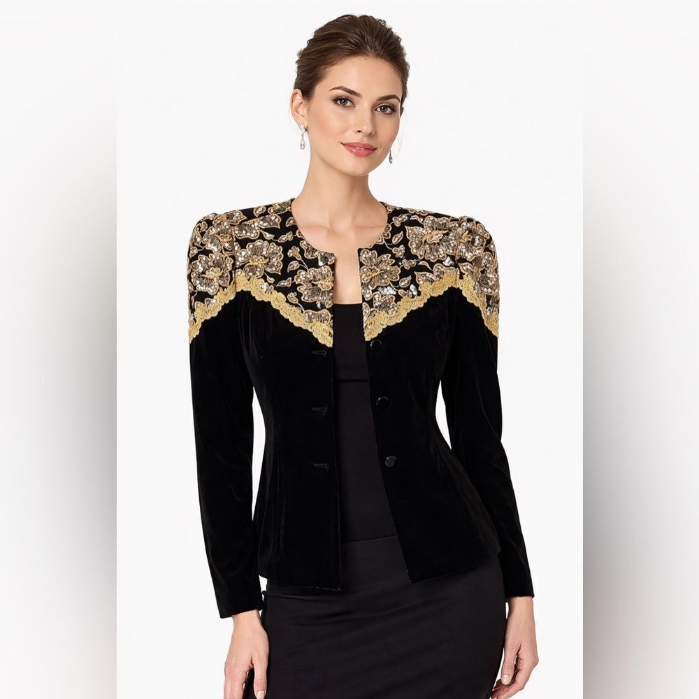 Jessica McClintock Velour Embellished Blazer